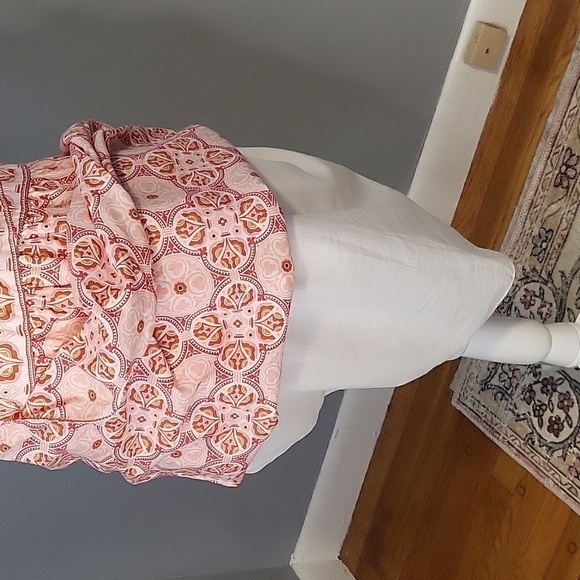 Max Studio V-Neck Side Zip Lined Elastic Waist Print Cotton Dress Size L - Picture 8 of 15